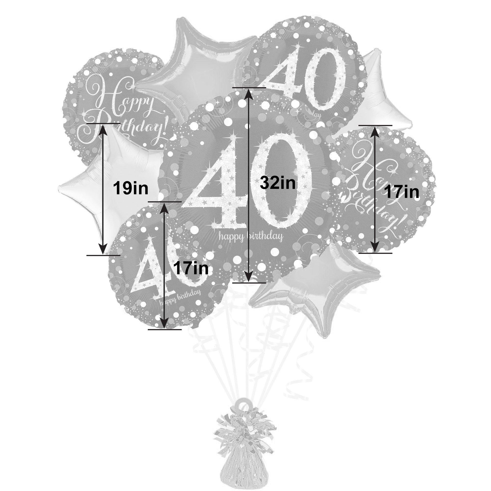 Sparkling Celebration 40th Birthday Foil Balloon Bouquet with Balloon Weight, 10pc